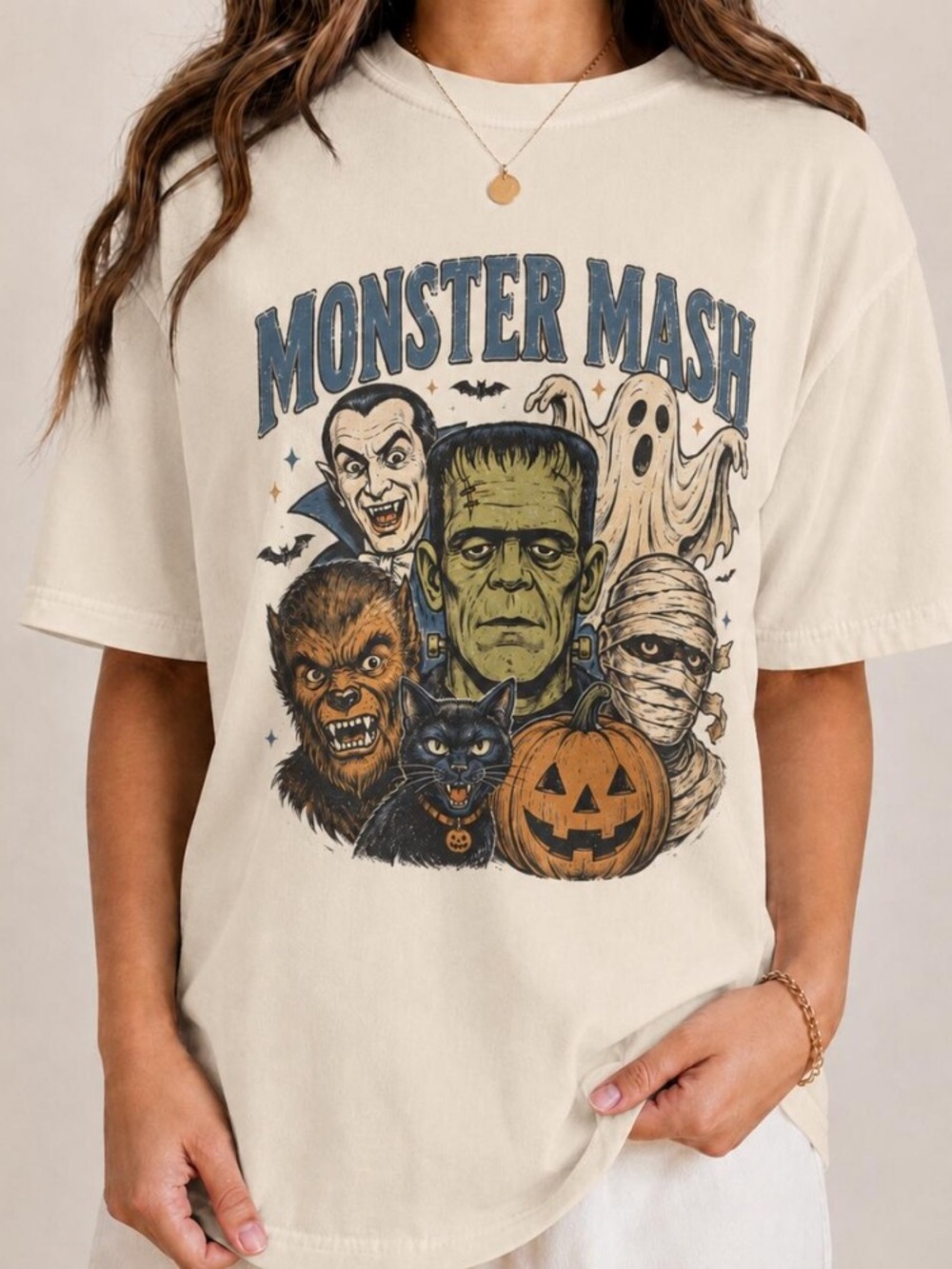 Monster Mash Halloween Shirt, Retro Horror Monsters Comfort Color Graphic Tee